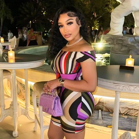 PHILLY'S TREASURE WOMEN'S MULTICOLOR PRINT SHORT SLEEVE OFF-SHOULDER ROMPER - Picture 3 of 4